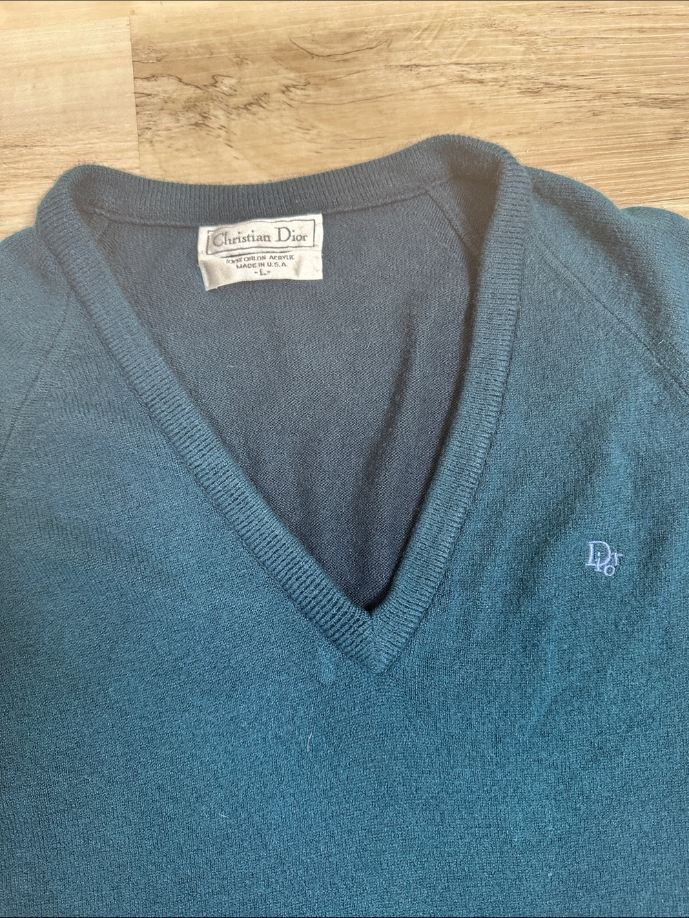 Dior Men's V-Neck Sweater in Teal Blue